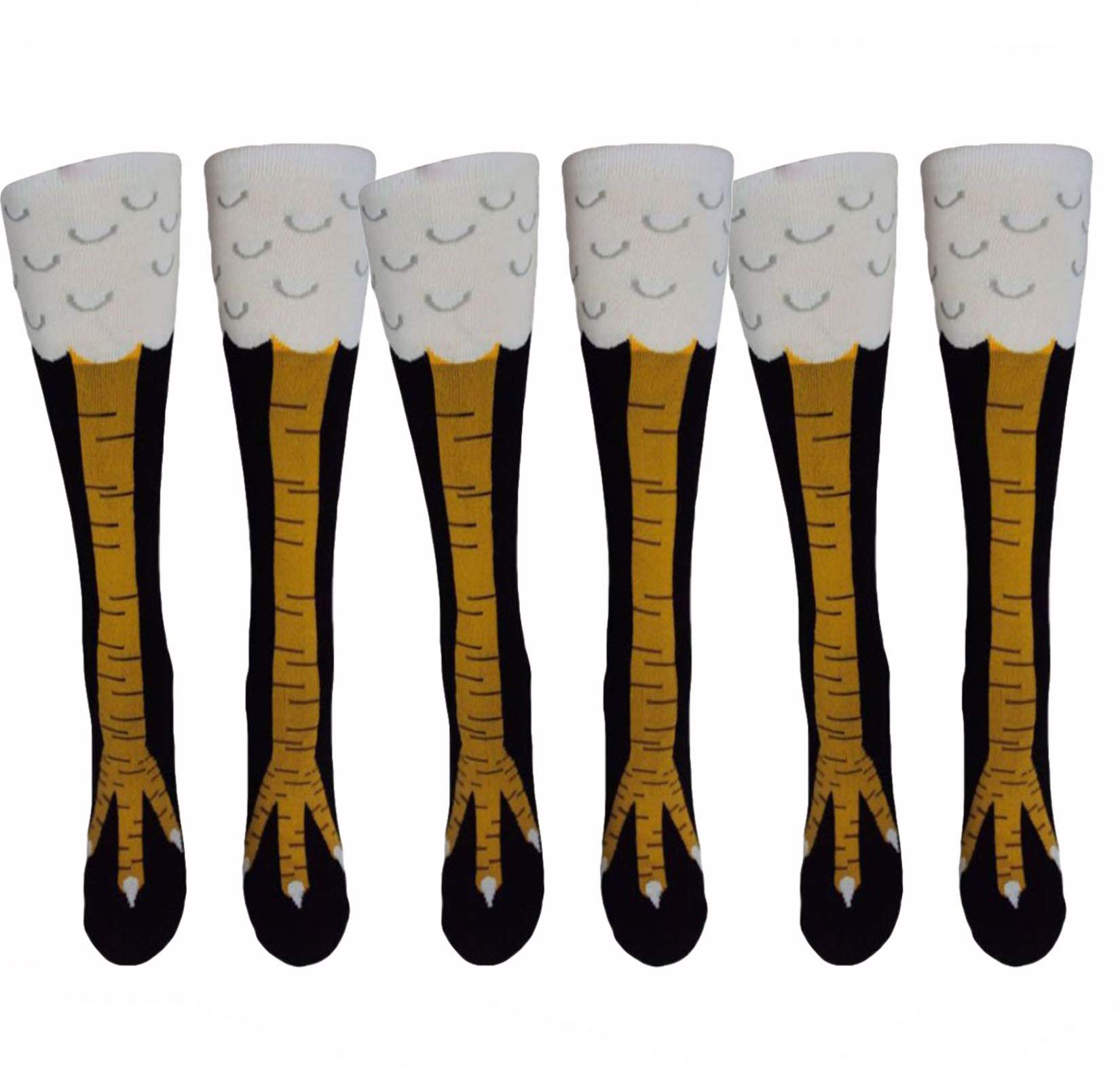 Crazy Funny Chicken Legs Knee-High Novelty Socks Funny Gifts, 3 Pair Yellow, Large