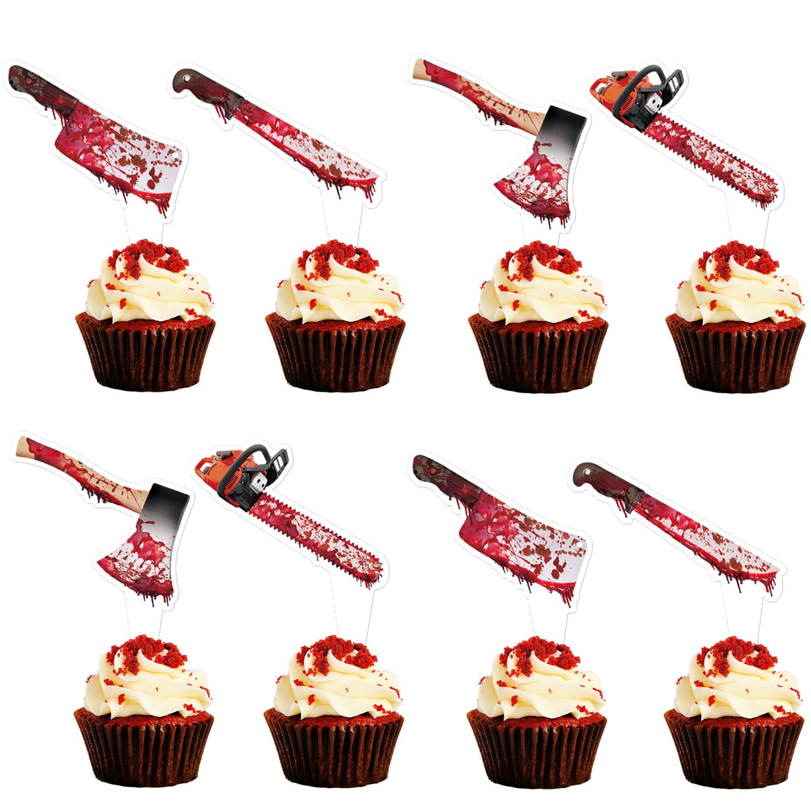28Stk Blutiges Messer Cupcake Topper Halloween Kuchen Topper | Blutiges Kettensägen, Äxte, Messer Kuchen Dekorationen,Halloween Blutige Geburtstag Hochzeit Cupcake Torten Dekorationen