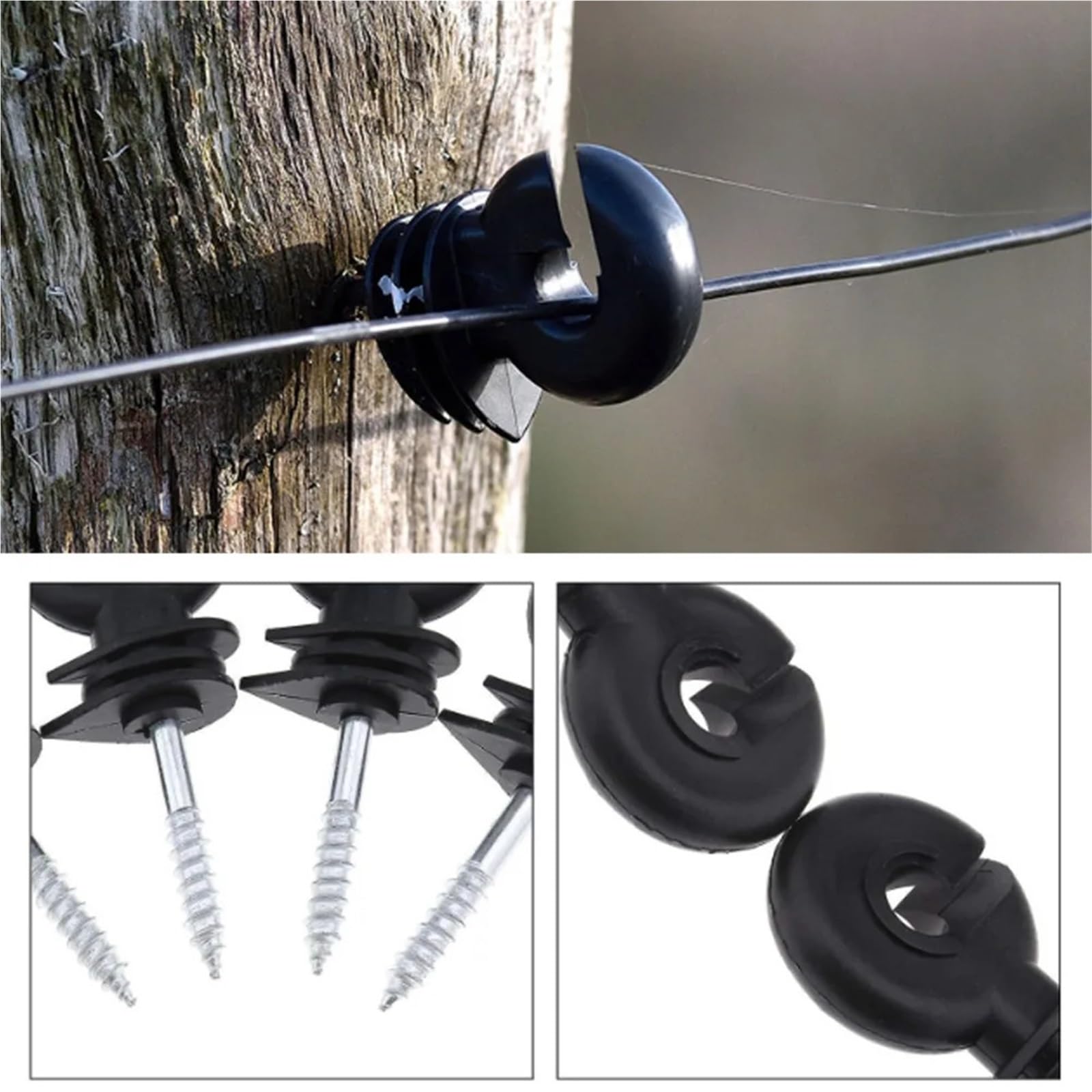 Anillo Aislador Aisladores Aislador de valla eléctrica alta resistencia, poste anillo con tornillo, soporte for cables, barrera granja resistente negra(30pcs)