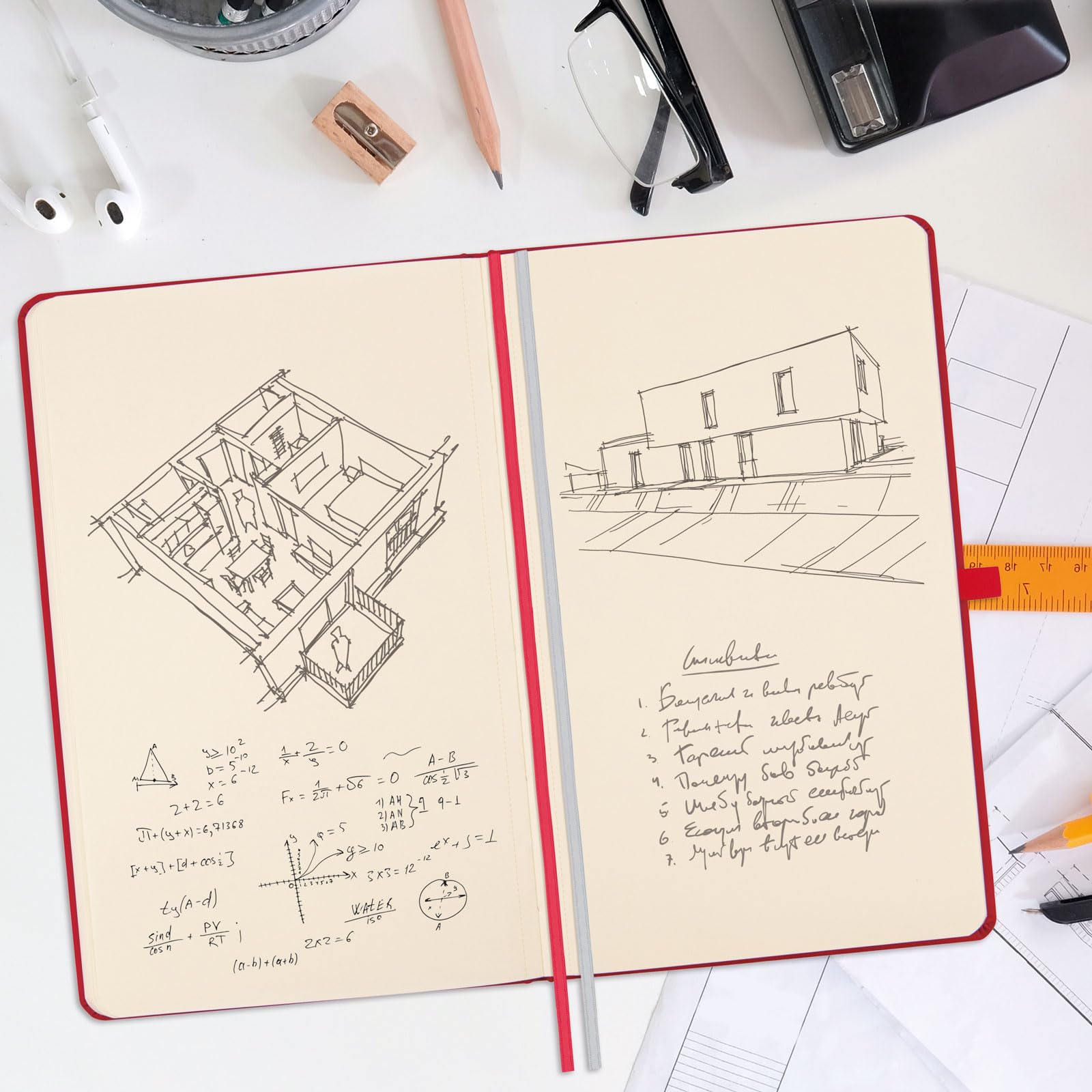 Finocam - Red Plain Class Notebook, Hard Cover, Micro-Perforated Pages, Elastic closure, Pen Loop, 192 Pages - Image 3