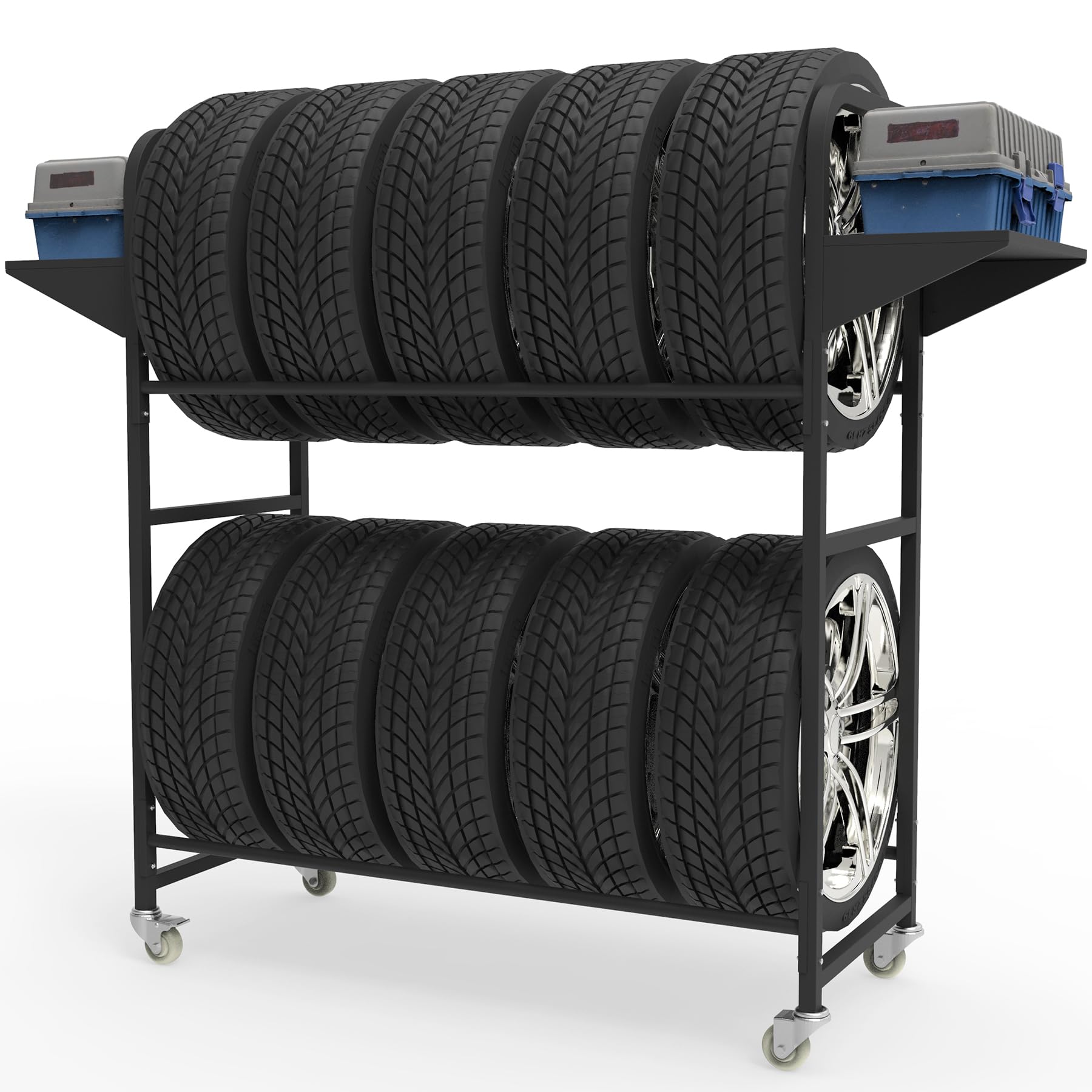 Scaffale Pneumatici Tiger - 180x130x50 Cm, Fino A 12 Pneumatici, Con Ripiano, Per Garage - Foto 13