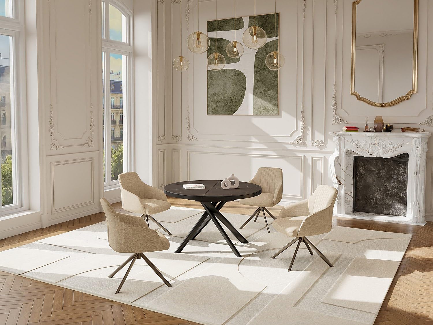 Vente-unique - Table à Manger Extensible 4 à 6 Personnes en céramique, MDF et métal - Effet marbre Marron et Gris - FEROLA