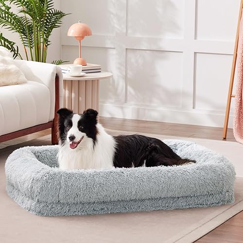 Camas calmantes para perros de gran tamaño, cama ortopédica esponjosa para mascotas, sofá impermeable con forma de dona para mascotas con funda