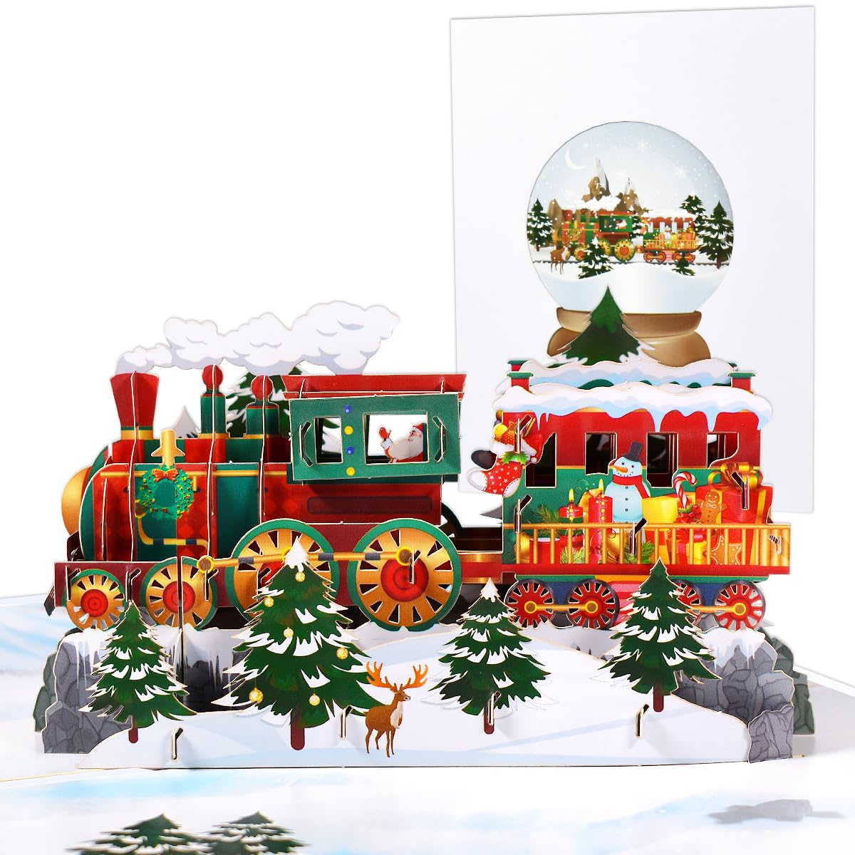 CNLITIHEKA Train Christmas Card, Christmas Train Pop Up Cards, Pop Up Christmas Card, 3D Handmade Xmas Greeting Card