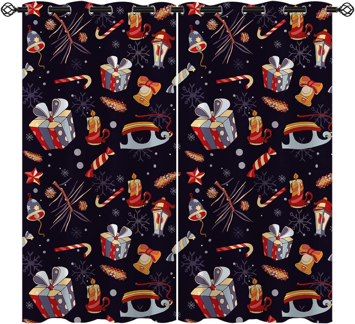 Christmas Blackout Curtains for Living Room Decor, Holiday Xmas Snowflake New Year Present Boxes Grommet Thermal Insulated Drapes Darkening Window Curtain for Bedroom Living Room, 42 x 45 Inch