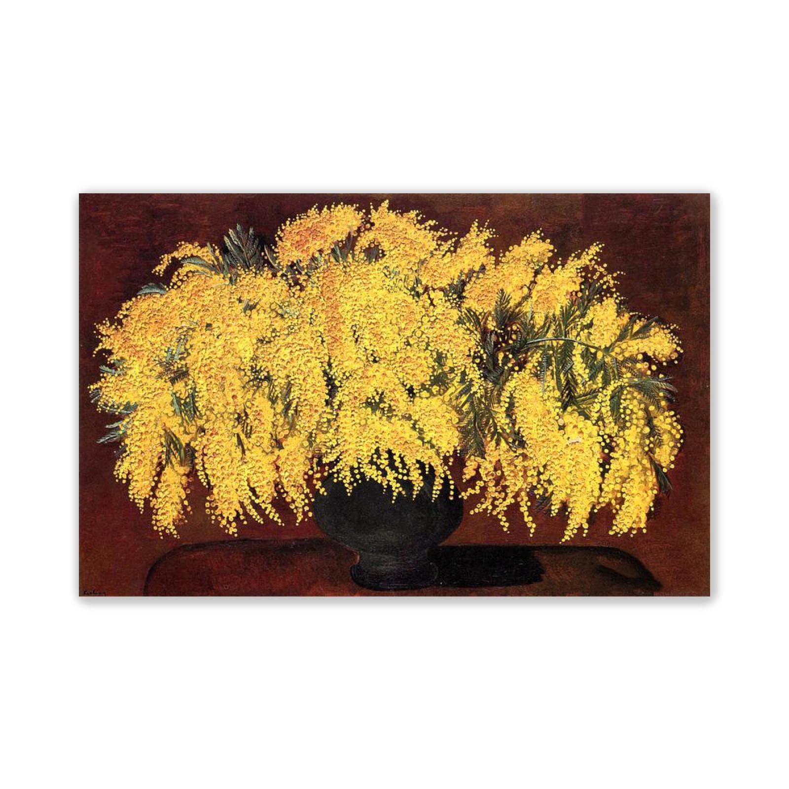 Moise Kisling wydruki - słynne obrazy drukowane na płótnie - 'Mimosas' grafika plakat - reprodukcje na płótnie, sztuka ścienna, obrazy kwiatowe do salonu, dekoracja 35 x 55 cm, oprawione