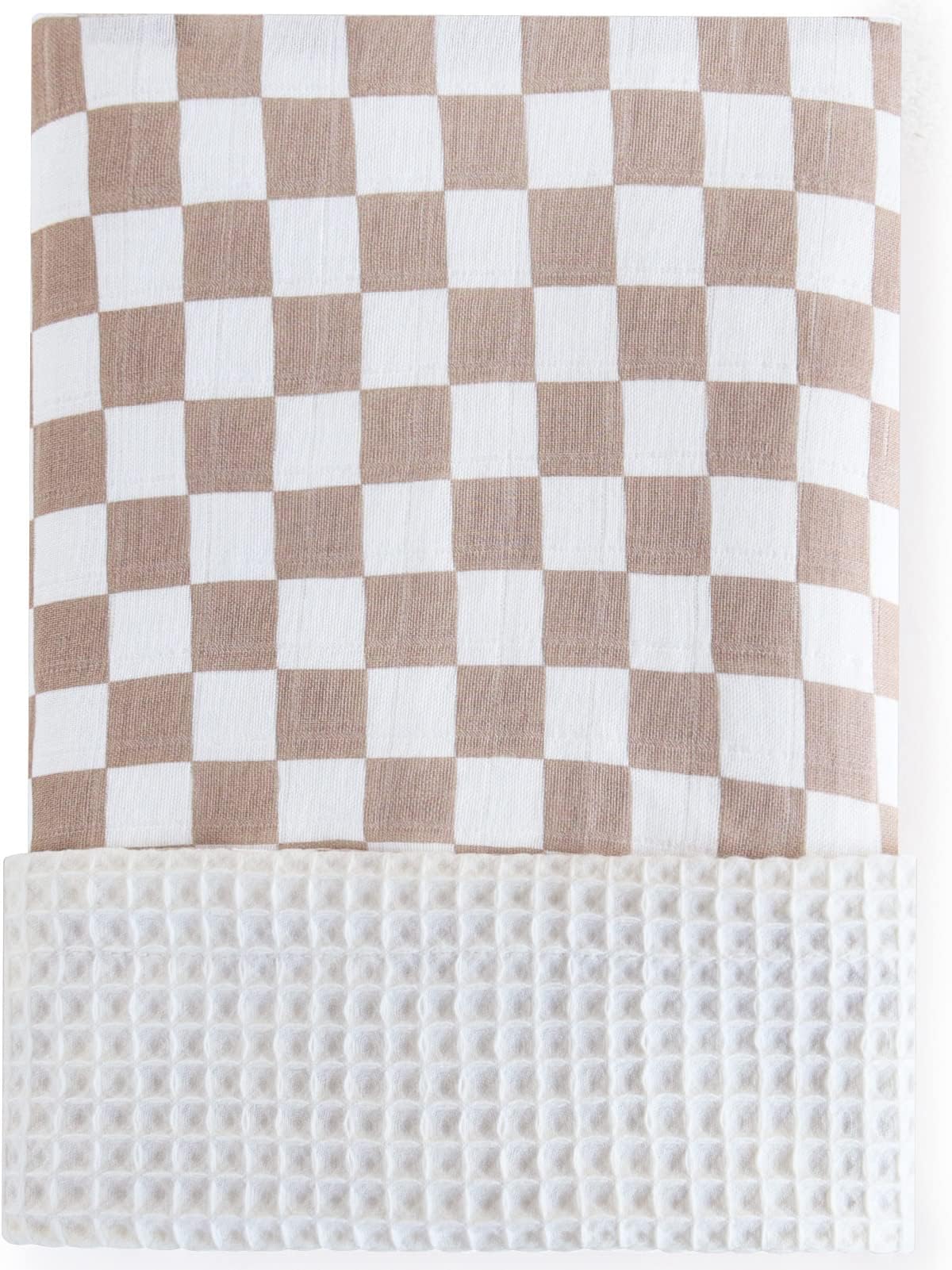 LifeTree Waffle Baby Blankets Neutral, Muslin Checkered Swaddle Blankets for Boys Girls, 2 Layers Crib Stroller Blanket Receiving Blankets with Muslin Front and Waffle Backing Infant Newborn