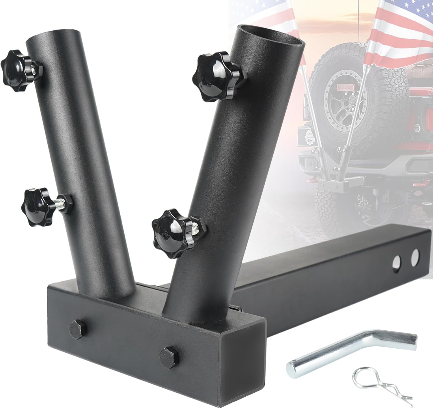 CROSSHIP Hitch Mount Flagpole Holder Powder Coated, AntiRust Drainage Hole, Fits