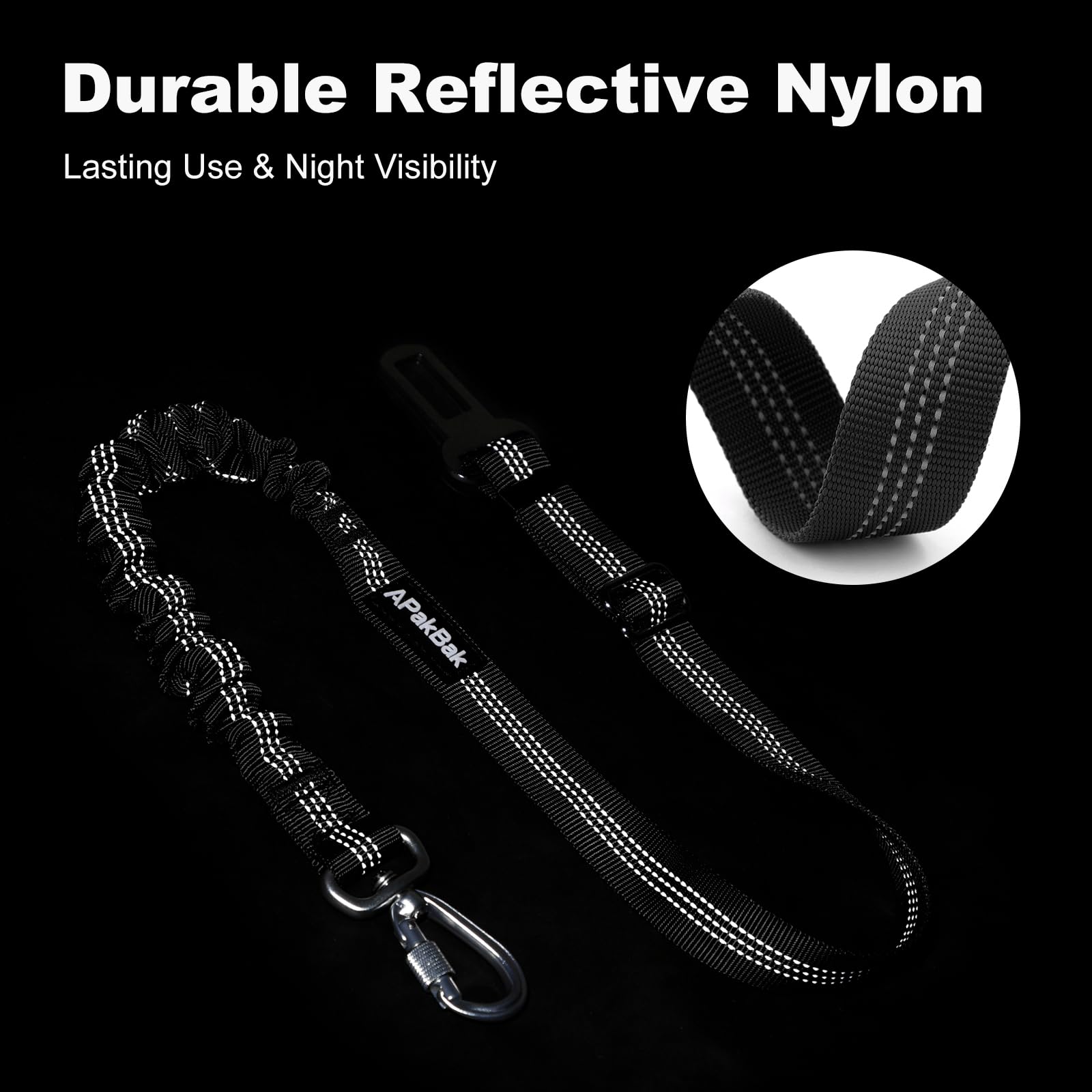 APakBak Dog Seat Belt for Car, Adjustable Dog Car Harness Seatbelt for Small Medium Large Dogs, Heavy Duty Travel Safety Restraint with Locking Aluminum Hook & Reflective Nylon Strap, Black - image 5