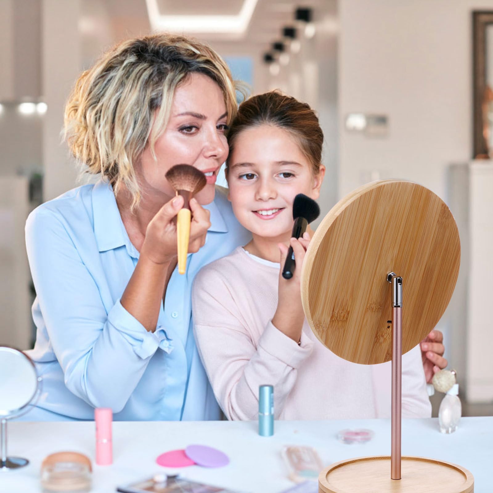 Ciieeo Specchio da Tavolo in Legno con Luce LED per Trucco, Superficie Specchio ad Alta Definizione, Base Stabile ed Elegante, per Uso Domestico Colore Casuale