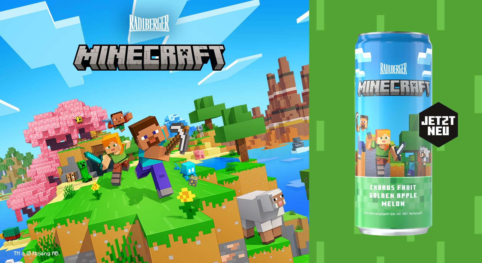 Minecraft Drink 0,33L Dose | mit 30% Apfelsaft | Geschmack Chorus Fruit, Golden Apple & Melon | Kult Getränk für Gamer, Kinder & Fans | +12€ PFANDDOSE (48 x 0,33l Dosen)