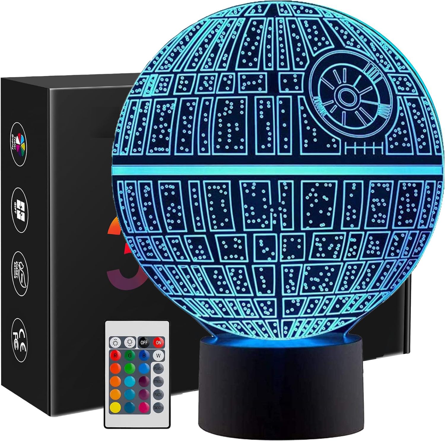Dzxin Night Lámpara de ilusión 3D, luz nocturna, lámpara fría con interruptor táctil, 16 colores, luz LED que cambia automáticamente con control remoto para niñas, niños y niños