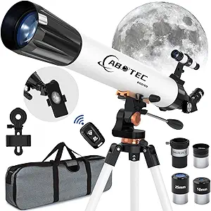 ABOTEC Telescope for Adults Astronomy, 90mm Aperture 800mm Refractor Telescopes for Kids & Beginners, (32X-400X) Multi-Coated High Transmission Telescope with Carry Bag & Phone Mount &Wireless Control