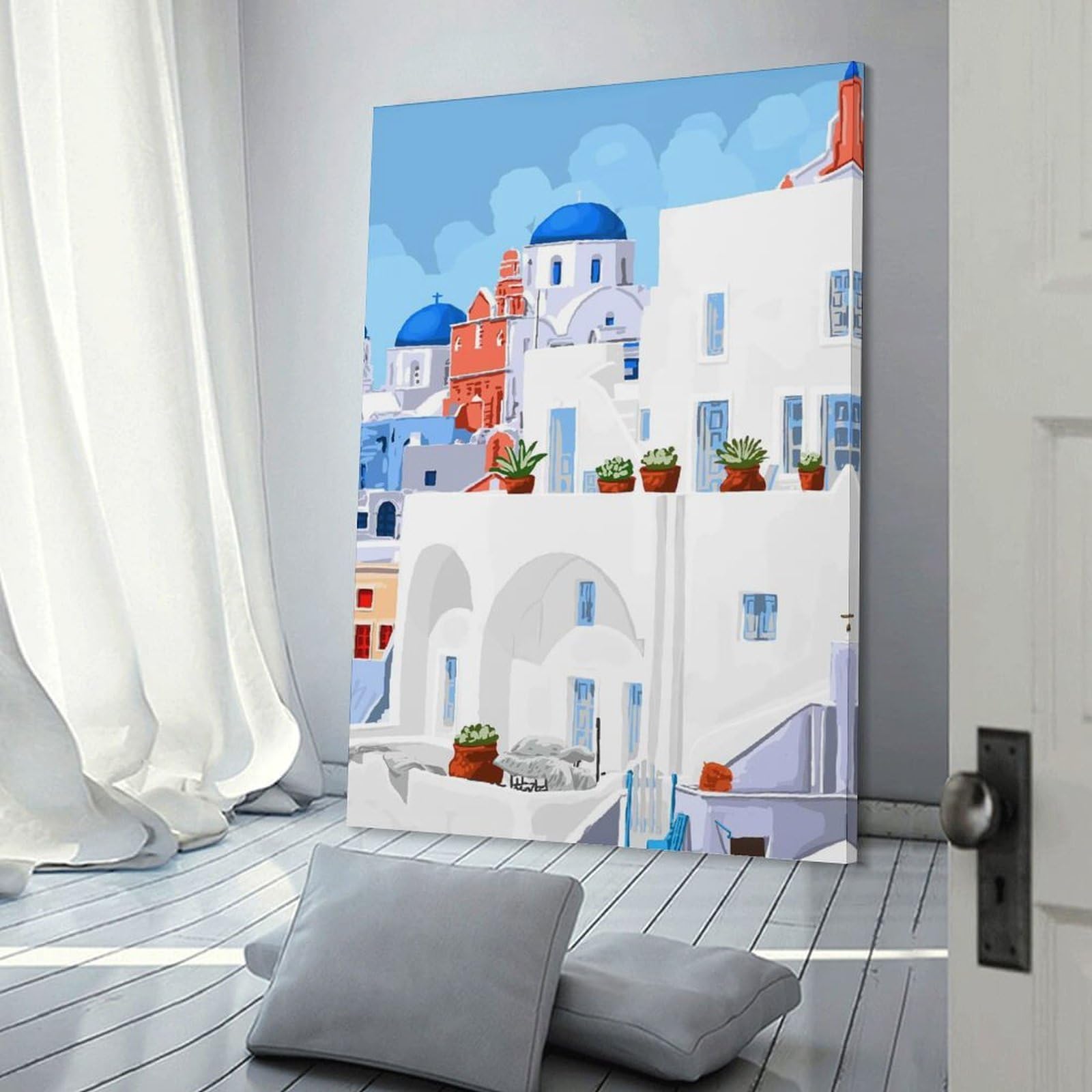 Junmoney Room Decor Wall Art The Santorini Vacay, 24x36inch(60x90cm), for Living Room, Lounge Or Sitting Room, Canvas Styling for A Polished Room Look