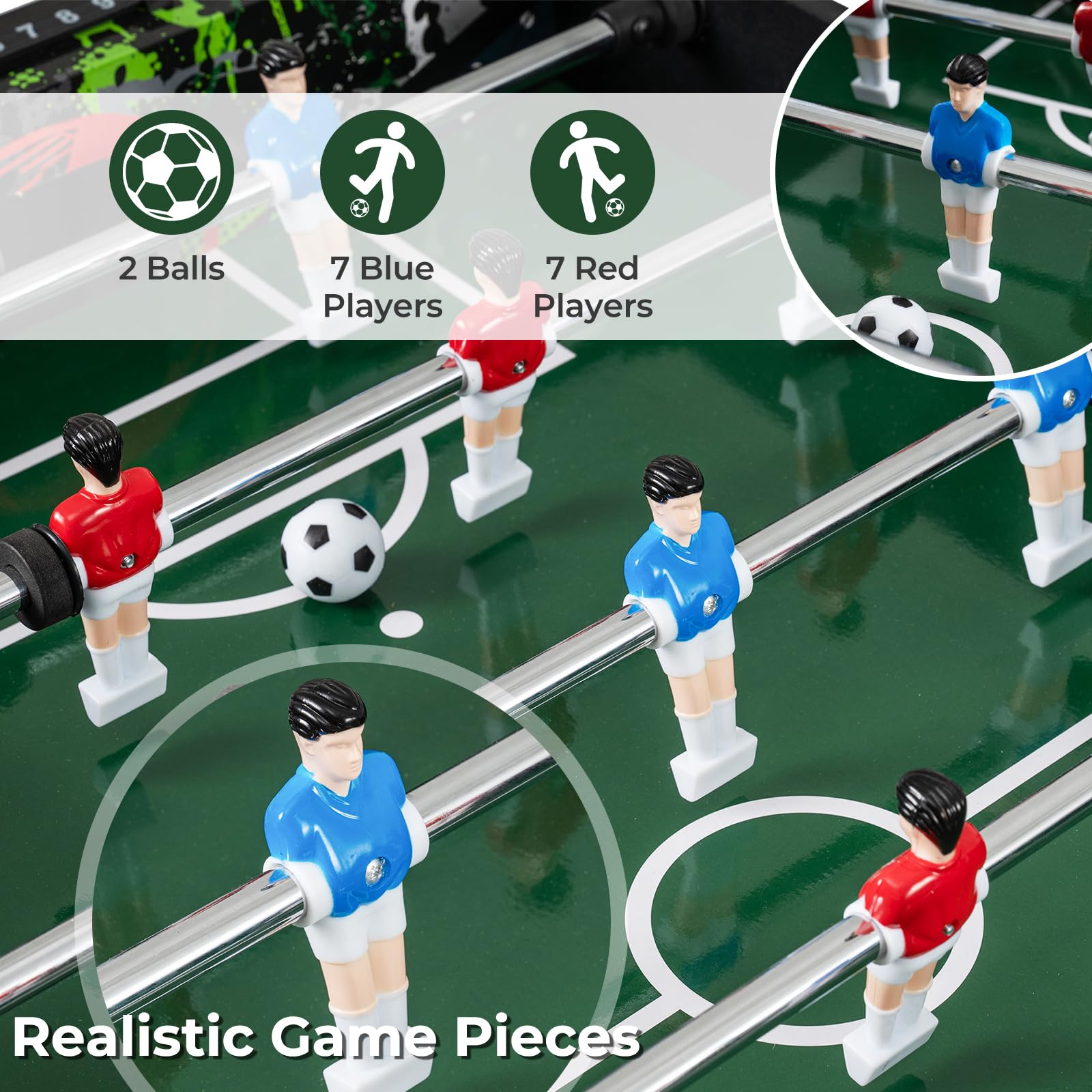 HOMASIS 2 in 1 Calcio Balilla Rimovibile per Bambini e Adulti, Calcetto da Tavolo con 2 Palline, 14 Giocatori e 2 Segnapunti, Biliardino per Bambini in Legno per Feste