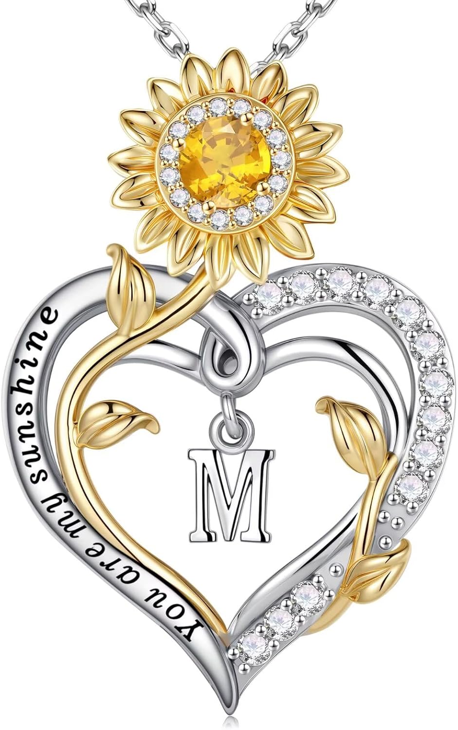 Iefil Sunflower Gifts for Women - 925 Sterling Silver Sunflower Initial Necklace for Women, Anniversary Birthday Gifts for Wife, You Are My Sunshine Necklaces, Jewelry for Wife Mom