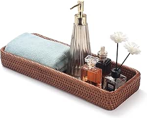 Amazon.com: Rattan Bathroom Vanity Trays Toilet Tank Baskets Long Narrow Hand Towel Storage ...