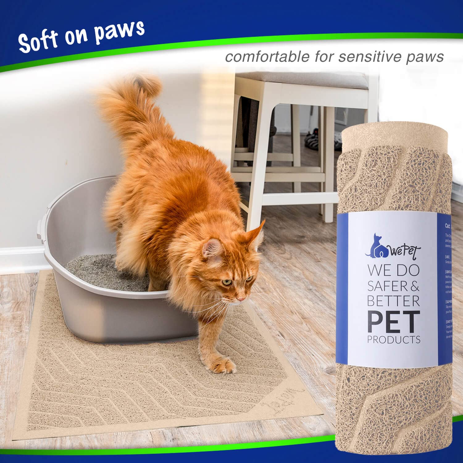 WePet - Alfombrilla de arena para gatos, tamaño grande, de PVC suave y duradero, sin ftalatos, resistente al agua, fácil de limpiar, lavable, control de dispersión, alfombra de caja de arena, 35 x 23