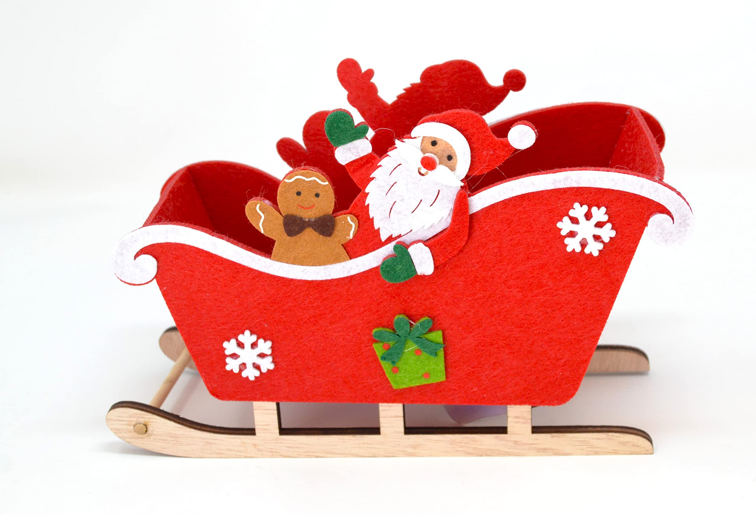 Trineo De Madera De Papá Noel Con Renos - Decoración Navideña, 22x15x8 Cm, Para Dulces O Regalitos
