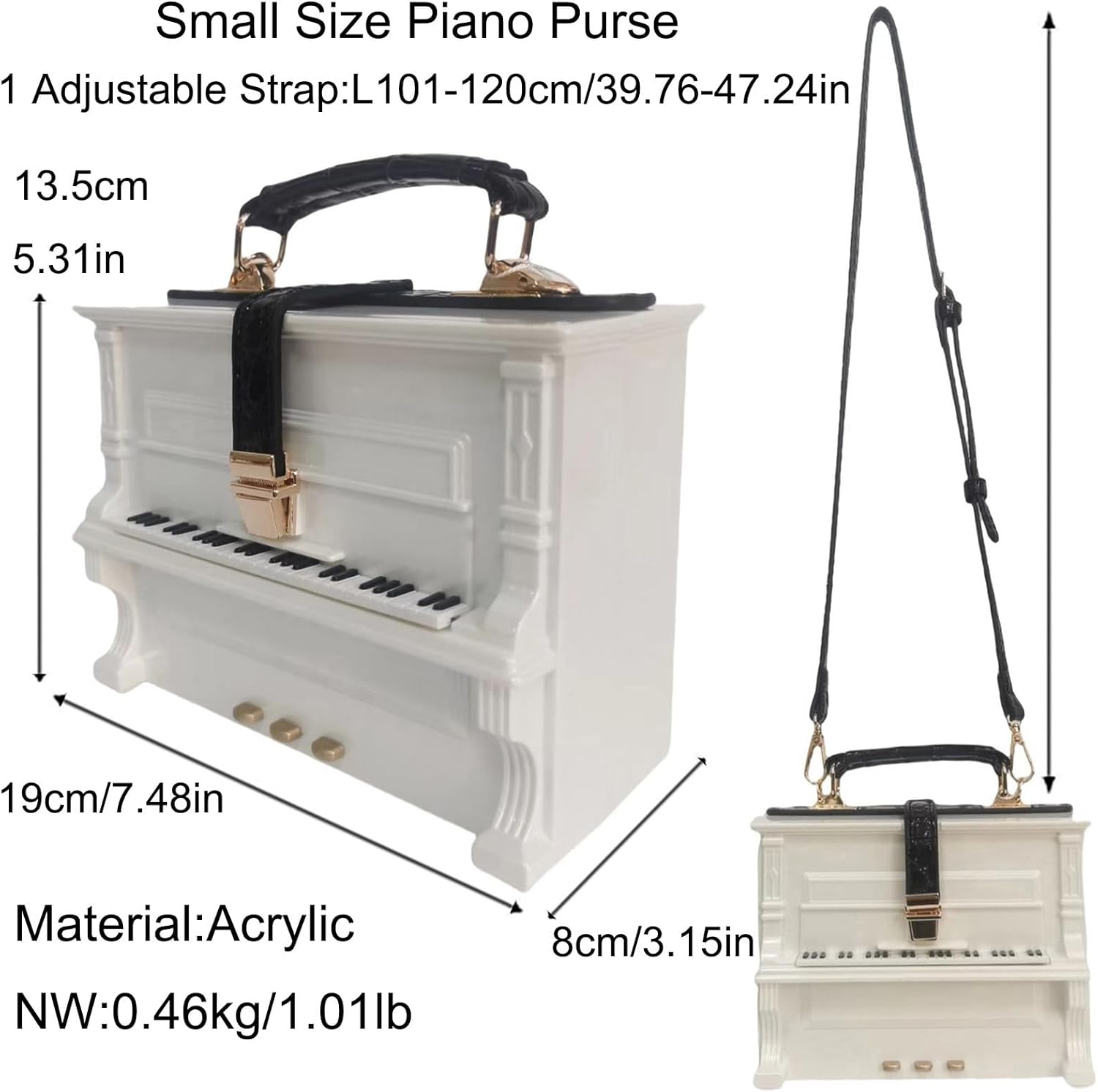 Women Acrylic Piano Shaped Crossbody Shoulder Bag Handbag Piano Purse - Image 4