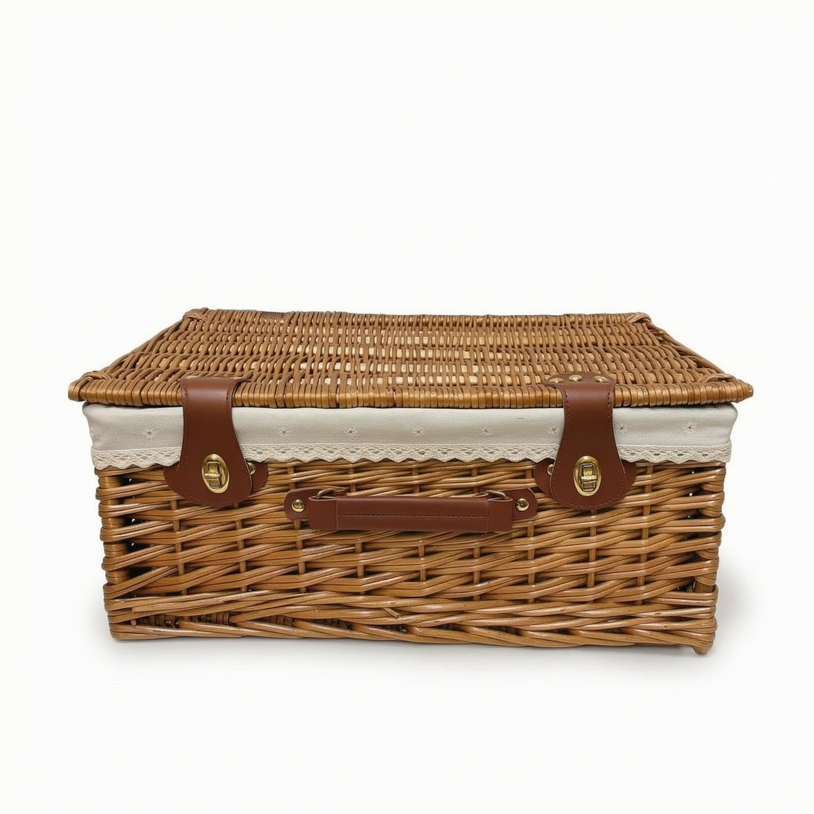 Woven Picnic Basket with Lid Picnic Basket with Lid Lidded for Outdoor Lunch, Park Natural 48-33-20cm-image-42