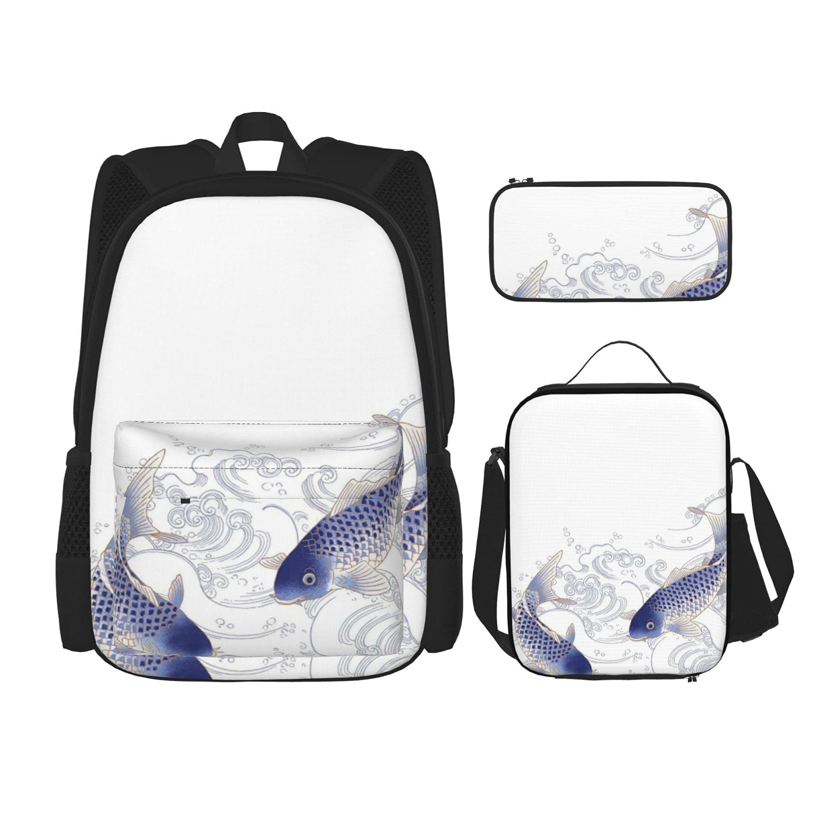 Carpa da nuoto Zaino scolastico in tre pezzi per ragazze e adolescenti (combinazione borsa scuola + astuccio + borsa pranzo)