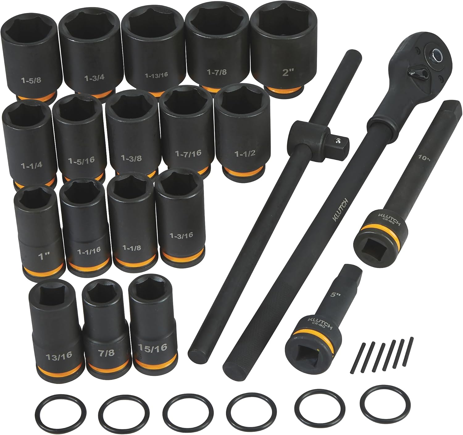 Klutch 3/4in.-Drive Impact Ratchet Socket Set, Chrome Molybdenum, 21-Pc.