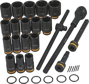 Klutch 3/4in.-Drive Impact Ratchet Socket Set, 21-Pc., Chrome-moly | Comfortable handling, Shop and field repairs, Controlled leverage, Durable construction, Easy setup, Reliable operation