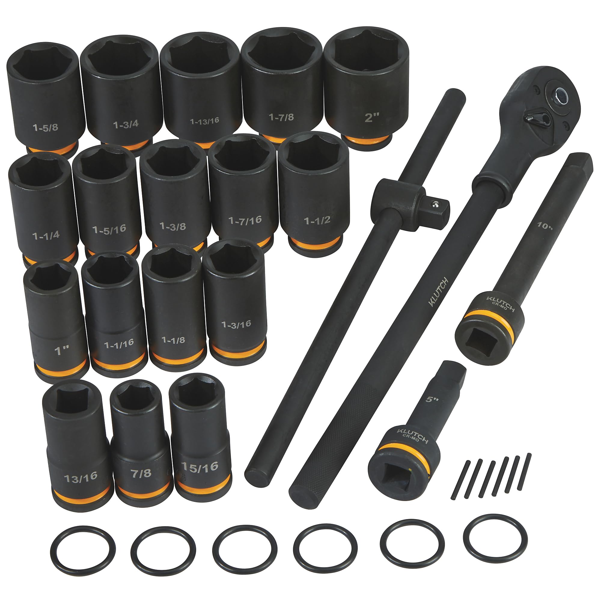 **DAMAGED ** ratchet damaged **Klutch 3/4in.-Drive Impact Ratchet Socket Set, Chrome Molybdenum, 21-Pc.