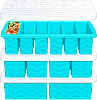 3-Pack Silicone Freezer Trays with Lid,2 Large 2-Cup(500ml)&4 Medium 1-Cup(125ml)&6 Small 1/2-Cup(75ml) Soup Freezer Container Molds,Ice Cube Tray For Meal Prep&Freezing Soup,Stews,Sauces