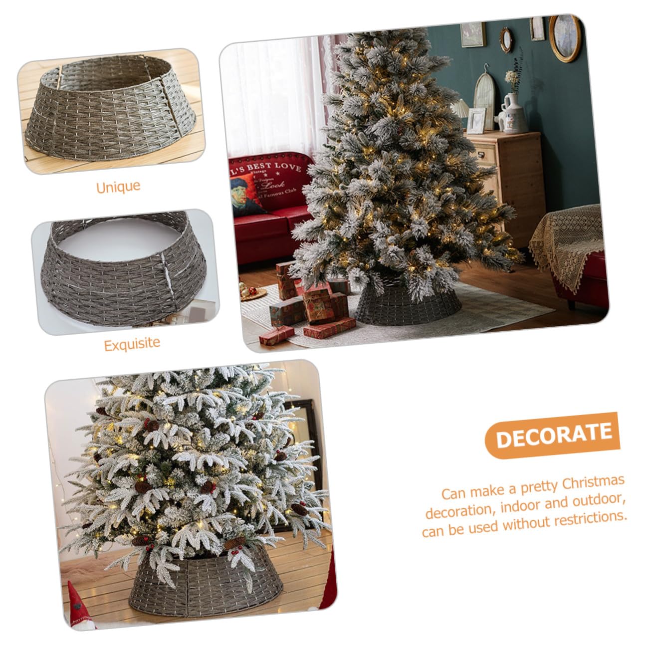 Copri Base per Albero Festivo in Plastica Pratico e Resistente Design Intrecciato, Decorazione la Festa di Natale e Copertura Sotto Albero