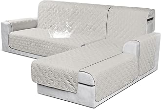 VANSOFY Sectional Couch Covers 100% Waterproof L Shaped Sofa Slipcover 3pcs Reversible Chaise Lounge Cover for Sectional Sofa Furniture Protector Cover for Pets Dog Cat(Small, Beige)