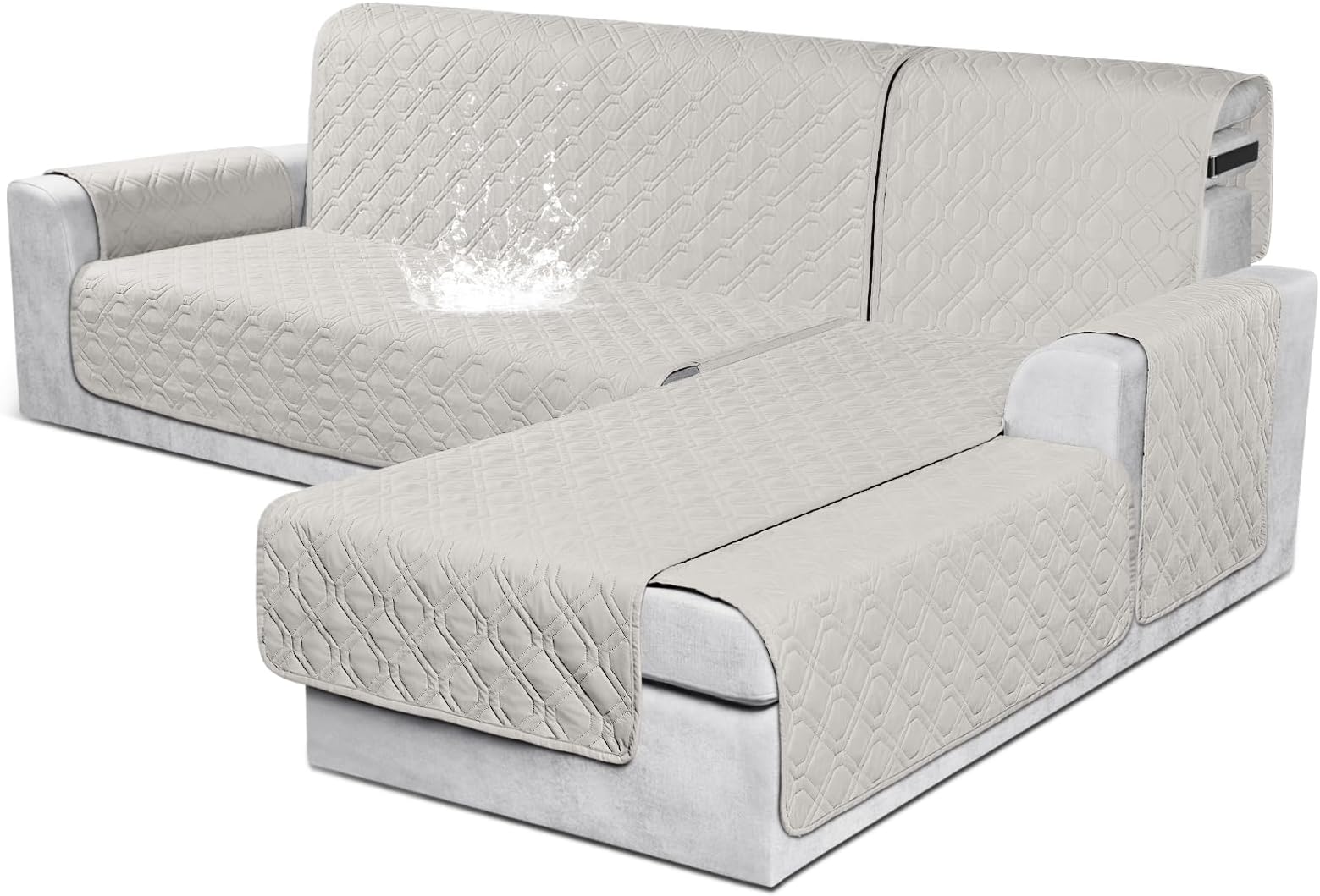 VANSOFY Sectional Couch Covers 100% Waterproof L Shaped Sofa Slipcover 3pcs Reversible Chaise Lounge Cover for Sectional Sofa Furniture Protector Cover for Pets Dog Cat(Small, Beige)