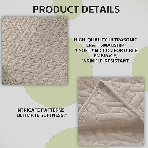 Miniatura 3 de YSTHER Juego de edredón beige tamaño Queen, colchas y colchas, juego de tres piezas de colcha con estampado ultrasónico, fundas de cama usadas para