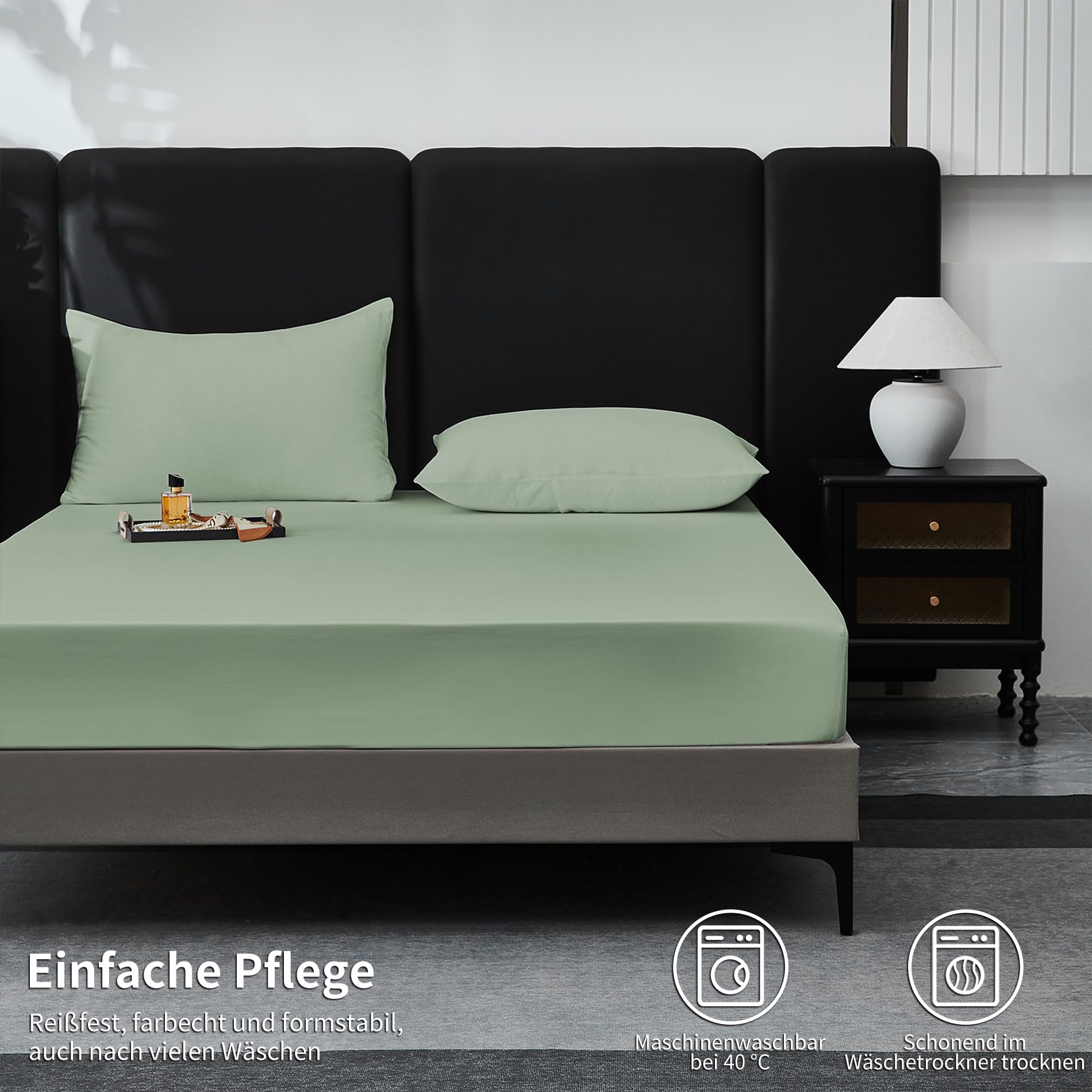 Spannbettlaken 180x200cm Baumwolle Satin Salbeigrün Bettlaken 180x200 100% Langstapelige Baumwolle Kühlend Weich Atmungsaktiv Mako Satin Spannbettlaken Boxspringbett Geeignet für 30cm Matratze