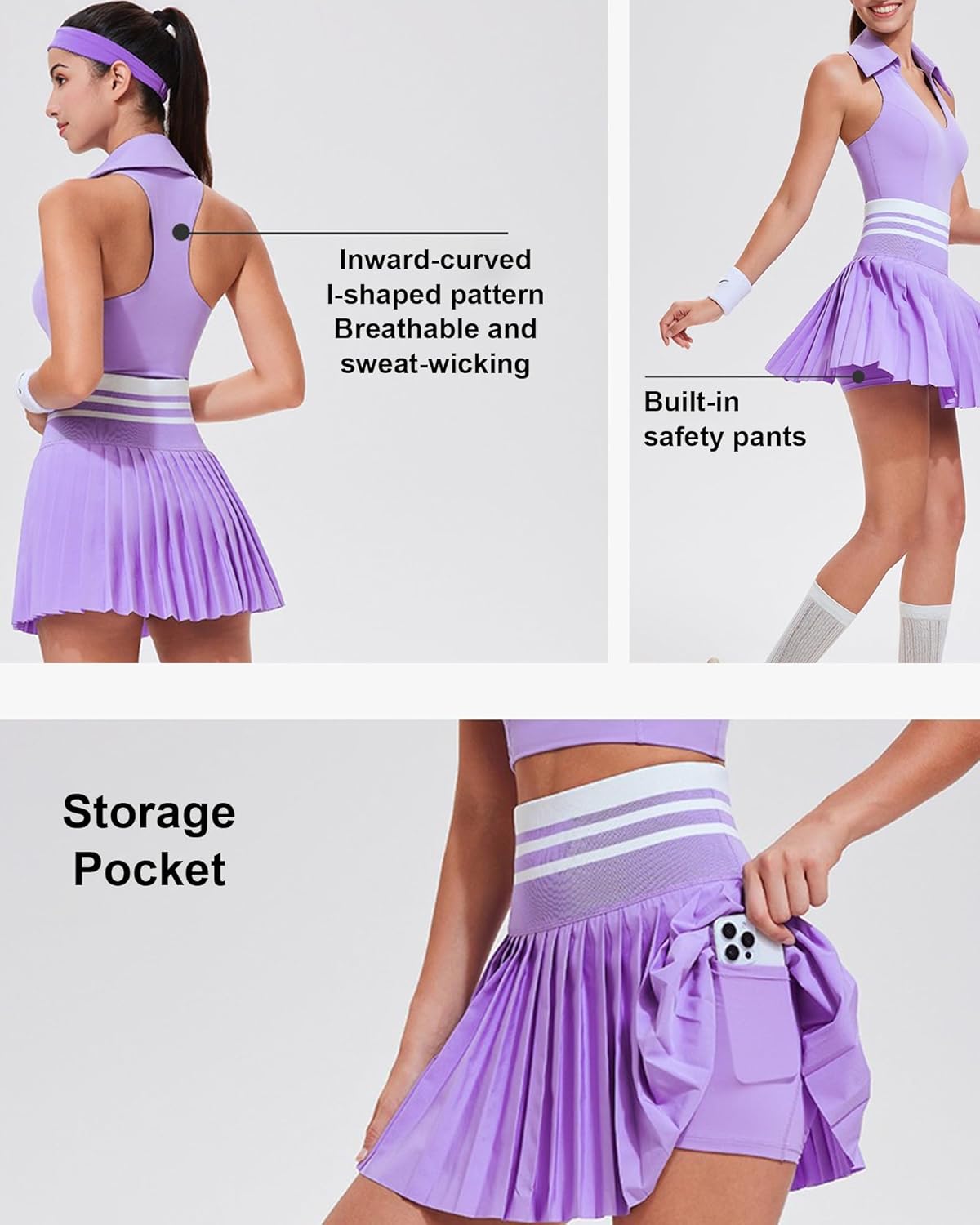 Golf Outfits for Women 2 Piece Sets High Waisted Pleated Athletic Golf Skirt Sets Striped with Built-in Bra