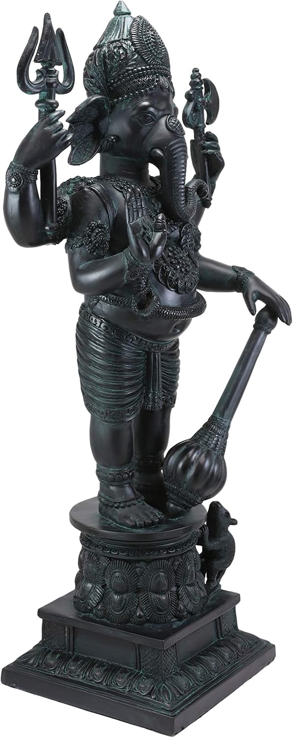 Ebros 21" Tall Large Hindu God Vinayaka Ganesha Chaturthi Valiant Warrior with Gada Mace Axe and Trident Statue Ganapati Elephant Deity Patron of Success and Arts Hinduism Vastu Altar Figurine