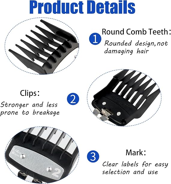 4 Pcs Clipper Guards for Wahl,Hair Clipper Guide Combs with Metal Clip,Replacement Hair Clippers Trimmers,Clipper Cutting Guards Attachments,Professional Cordless Hair Clipper Guards(Black)