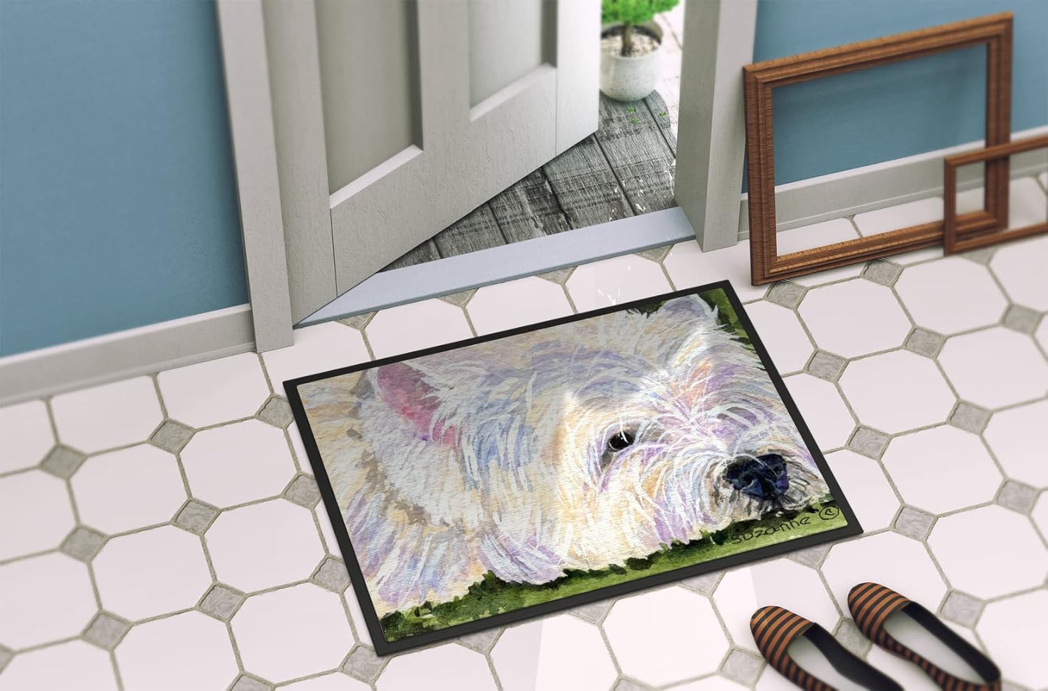 Caroline's Treasures SS8831MAT Westie Doormat 18x27 Front Door Mat Indoor Outdoor Rugs for Entryway, Non Slip Washable Low Pile, 18H X 27W