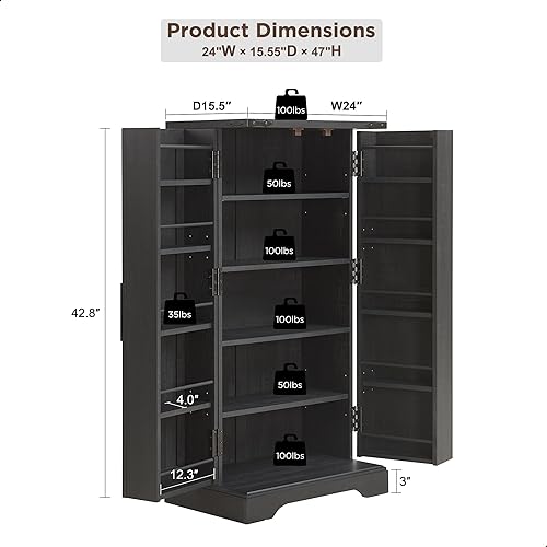 Miniatura 2 de ACCOHOHO - Despensa de cocina de 47 pulgadas, armario de almacenamiento rústico con puertas tipo granero, para organizar, estantes ajustables