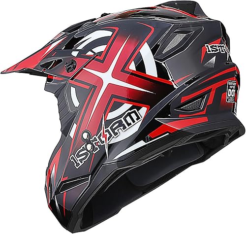 Miniatura 7 de 1Storm Casco de motocross BMX MX para jóvenes, estilo de carreras, rojo de carreras, gafas + guante de esqueleto
