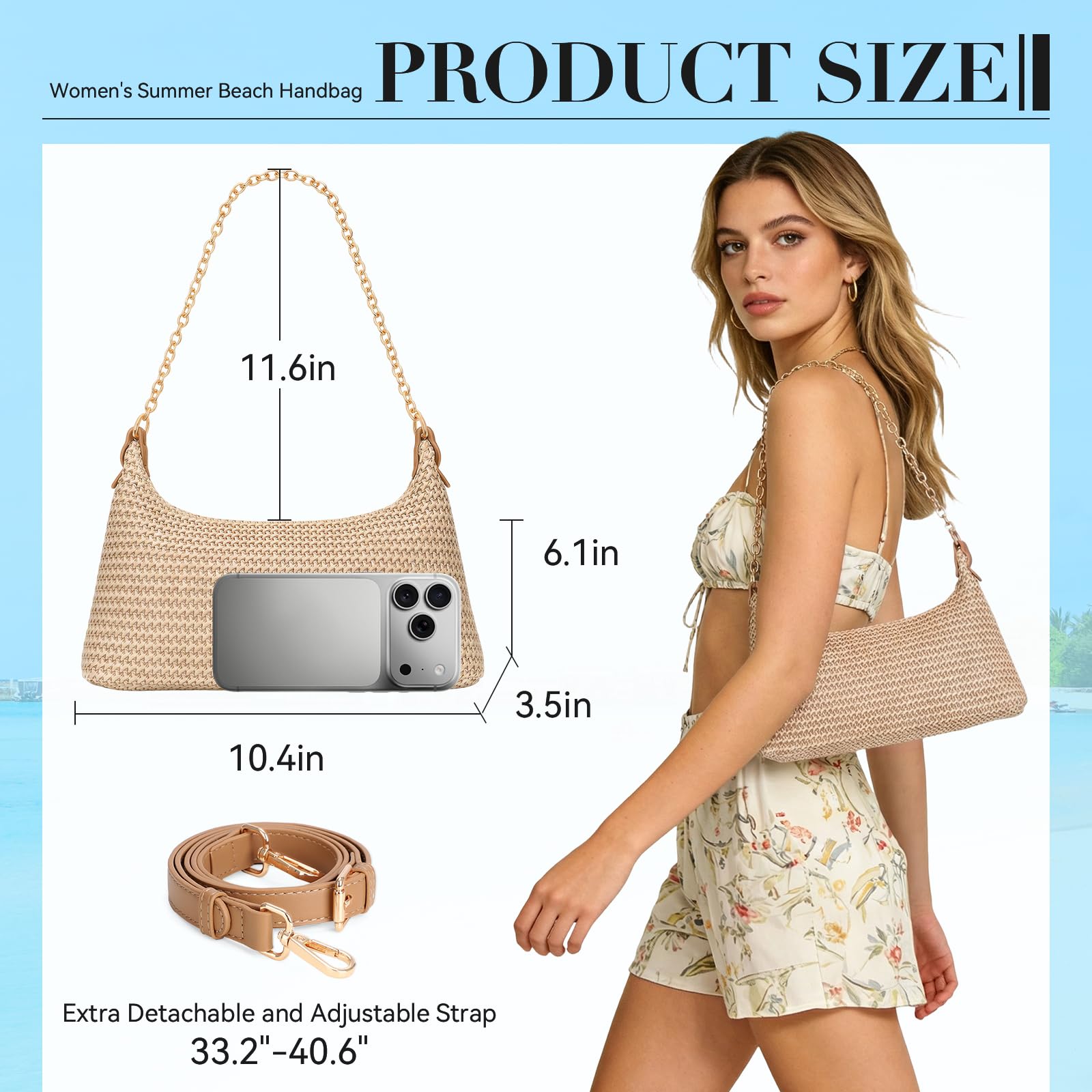 Beach Bags for Women Summer Straw Purse Boho Woven Shoulder Bag Crochet Purse Vacation Tote Handbag — view 6