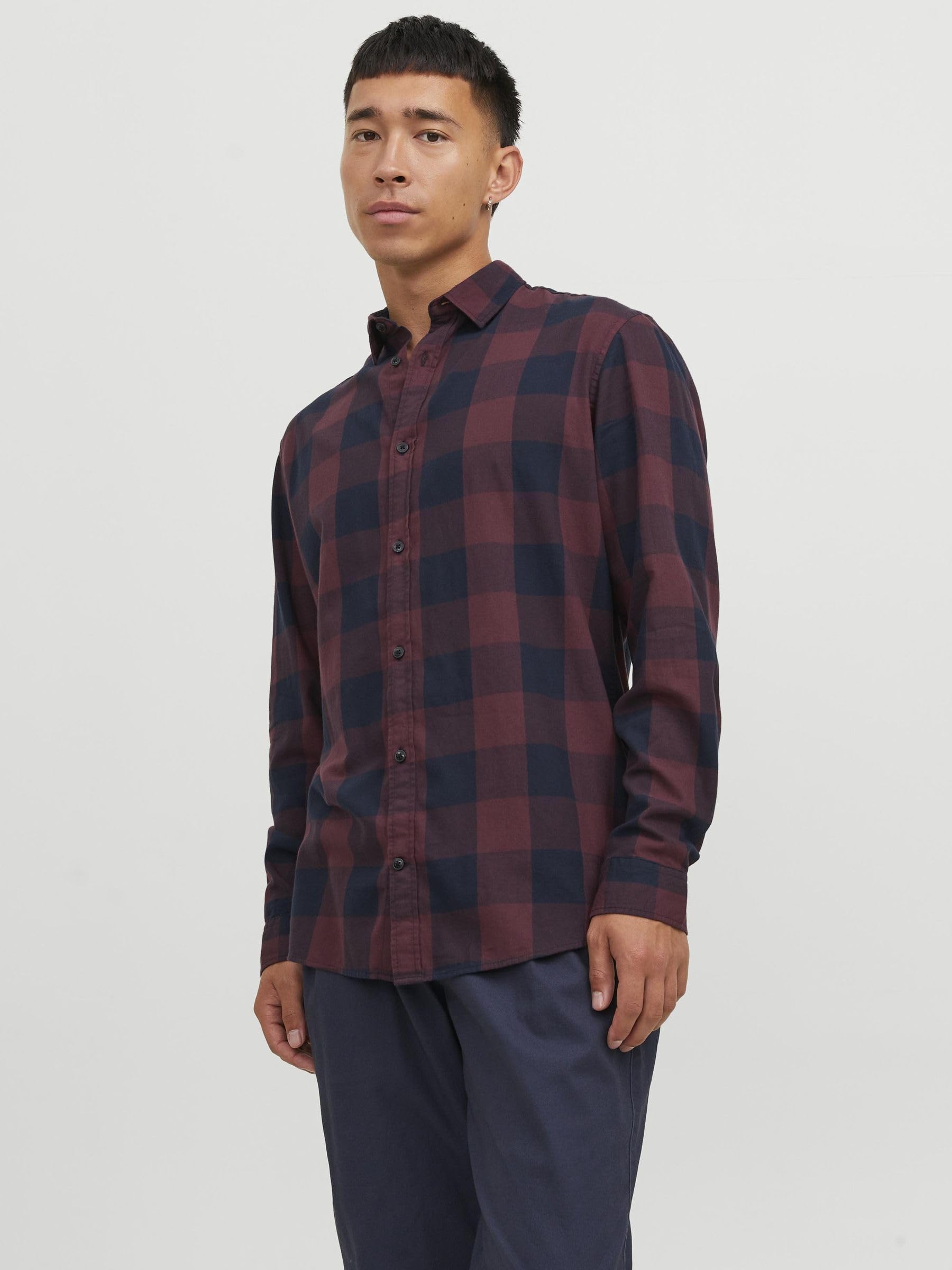 JACK & JONES Jjegingham Twill Shirt L/S Noos Koszula Mężczyźni, Czerwony (Port Royale/Slim Fit), M