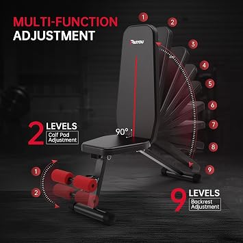 PASYOU Weight Bench Foldable Adjustable Strength Fitness Decline Incline and Flat Bench Press for Gym, Workout and Exercise,Black