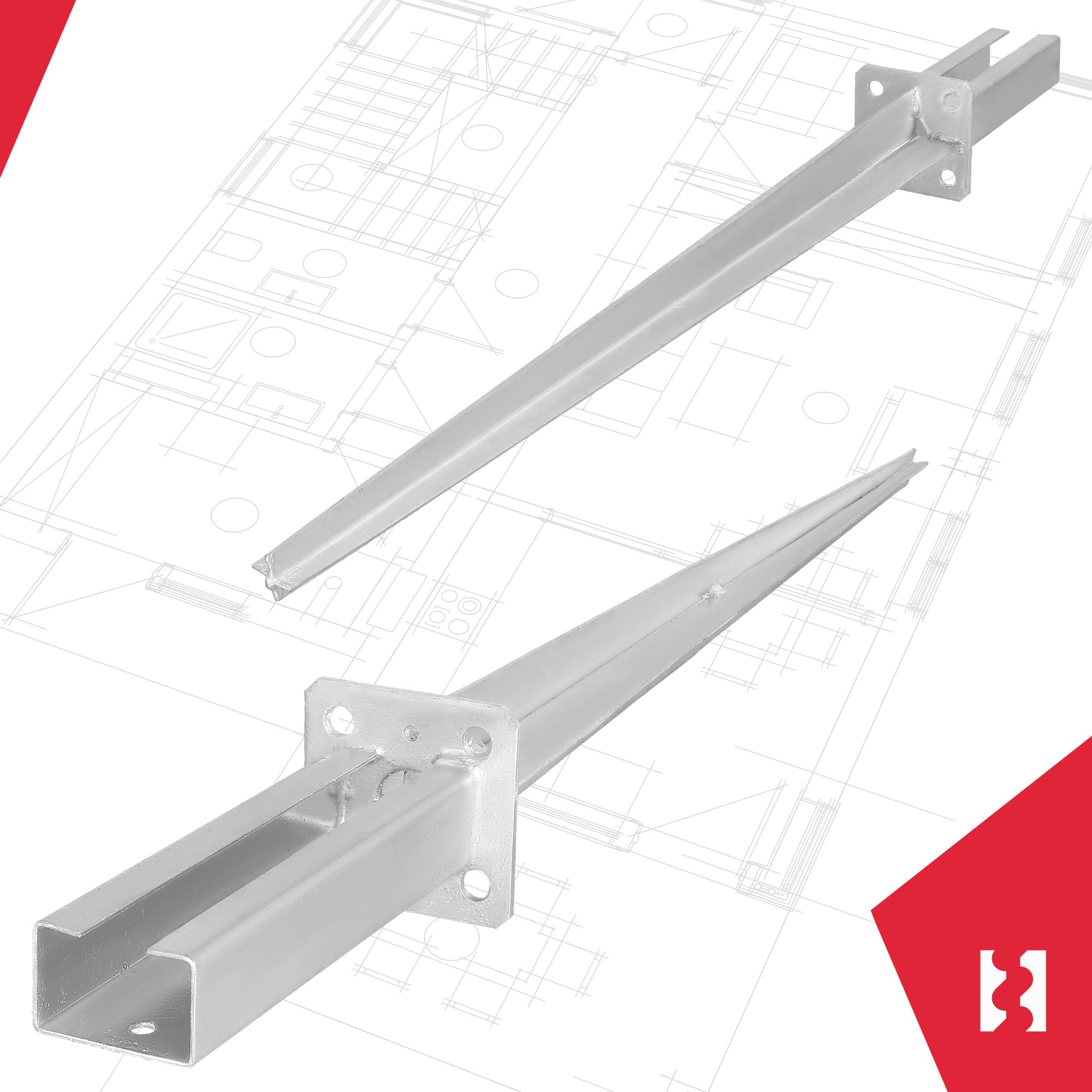 KOTARBAU® 4 Piezas Soporte para Clavar en Tierra - Acero Galvanizado - 60x40 cm - Plata - Piqueta para Poste - para Valla Metálica - Soporte Poste con Punta - Resistente A La Corrosión