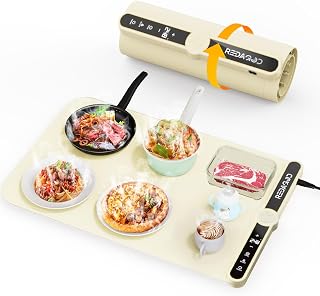 Warming Mat for Food, Redagod Electric Warming Tray with 9 Adjustable Temperatures and 6 Hours Timer, Fast Full Surface Graphene Heating Food Warmer, Roll Up Heating Pads for Parties Buffet Thawing