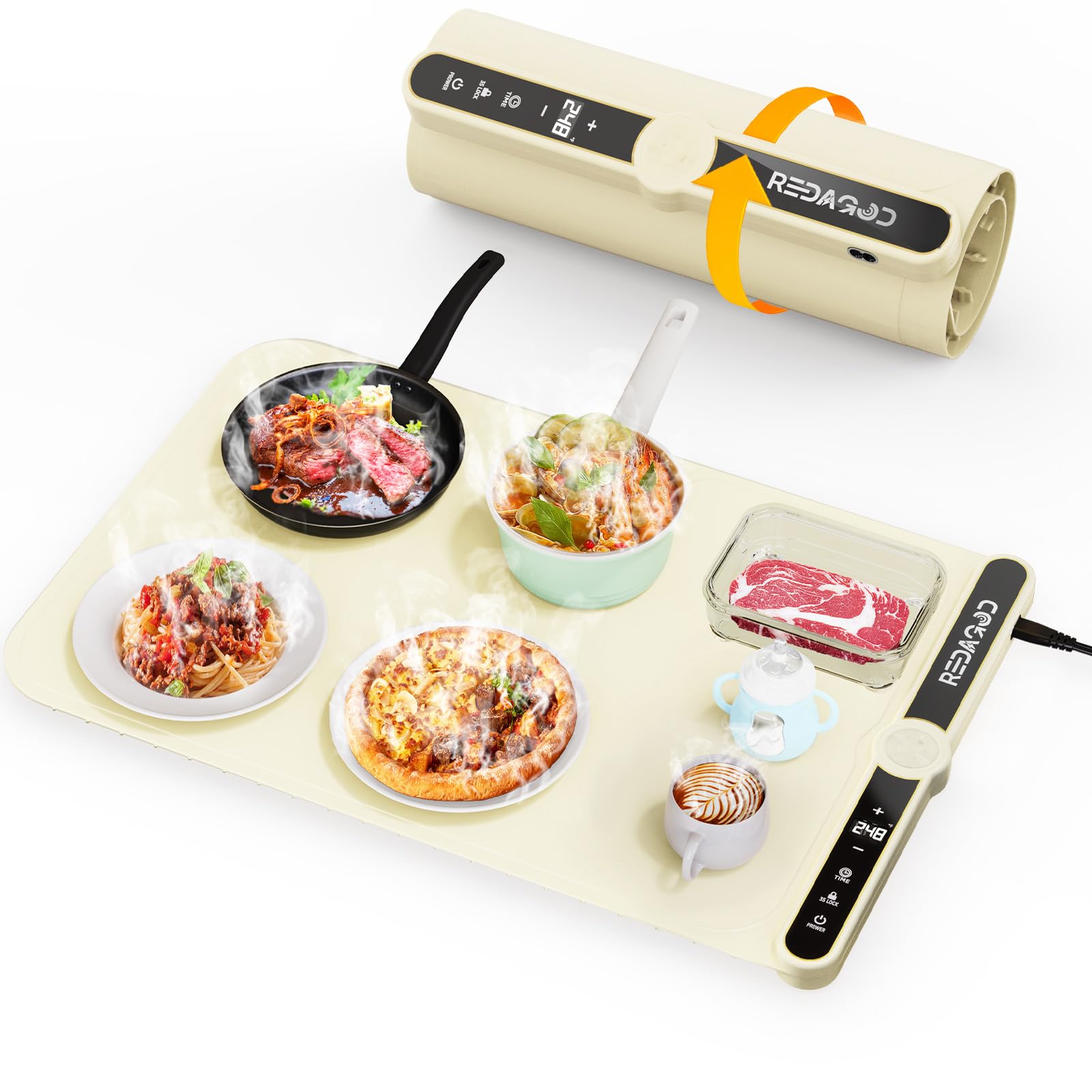 Warming Mat for Food, Redagod Electric Warming Tray with 9 Adjustable Temperatures and 6 Hours Timer, Fast Full Surface Graphene Heating Food Warmer, Roll Up Heating Pads for Parties Buffet Thawing