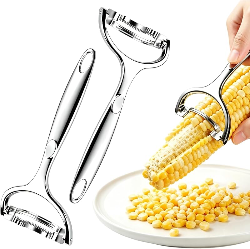 2 Packs Upgraded Corn Peeler, Practical 304 Stainless Steel Corn Peeler Tool, Ergonomic Corn Cob Kernel Stripper Thresher, Labor-Saving Corn Kernel Remover, Long Lasting Kitchen Accessory