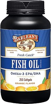 Barleans Omega 3 Fish Oil Supplements, 600mg Fish Oil Pills with EPA & DHA, Softgels for Joint, Brain, & Heart Health, Orange Flavored, 250 Count Barlean