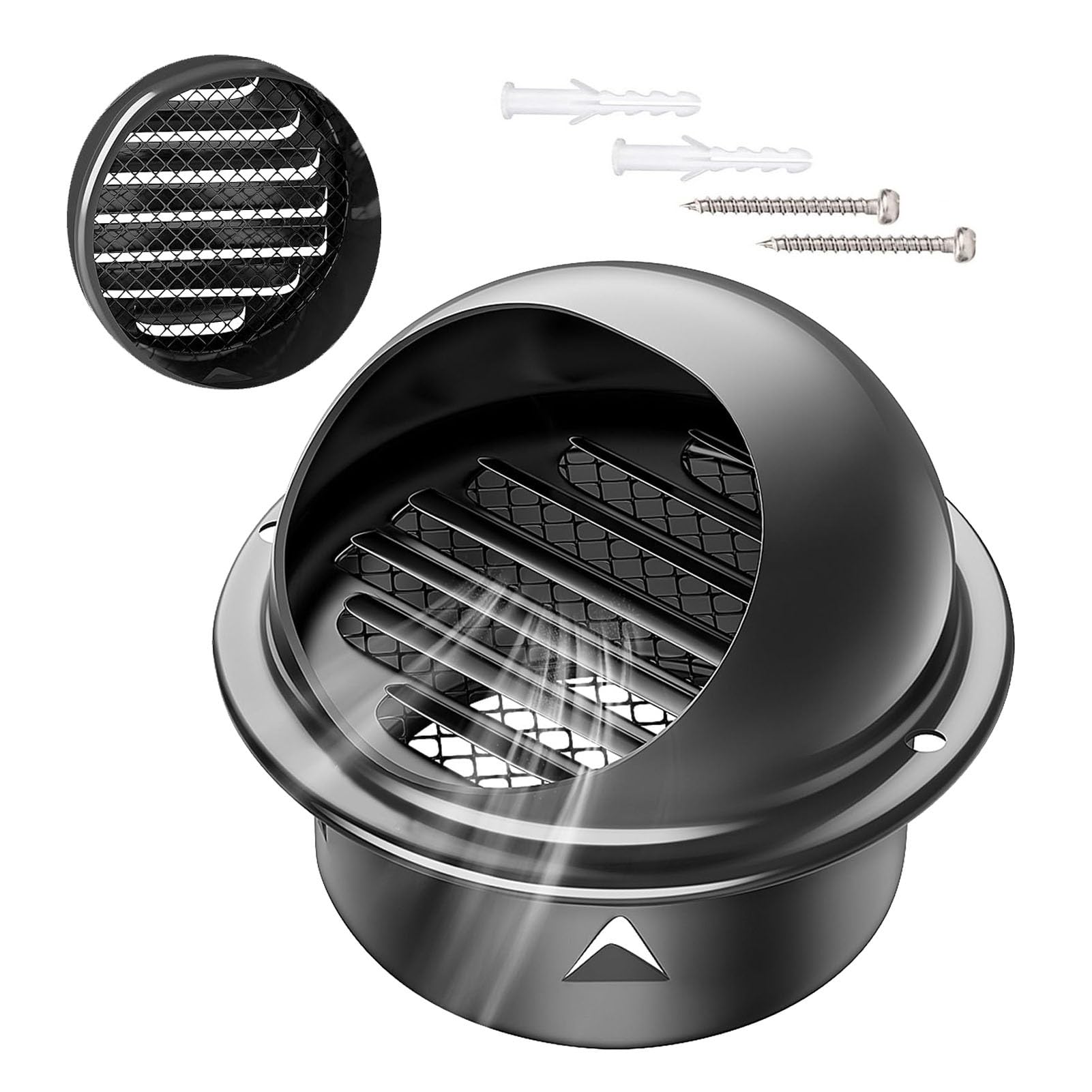 Outdoor Wall Air Vent Cover, 2~11.8 in Ventilation Outlet 304 Stainless Steel Round Exhaust Grille, for House Office Warehouse Store Ventilation(Black
